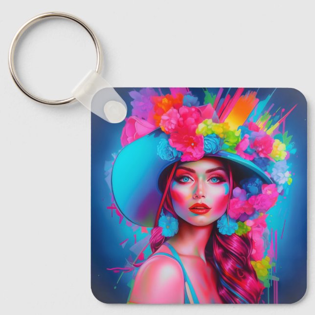 Neon Fantasy Blommigt Porträtt Nyckelring (Framsida)