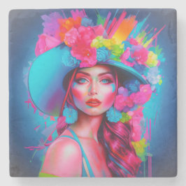 Neon Fantasy Blommigt Porträtt Stenunderlägg