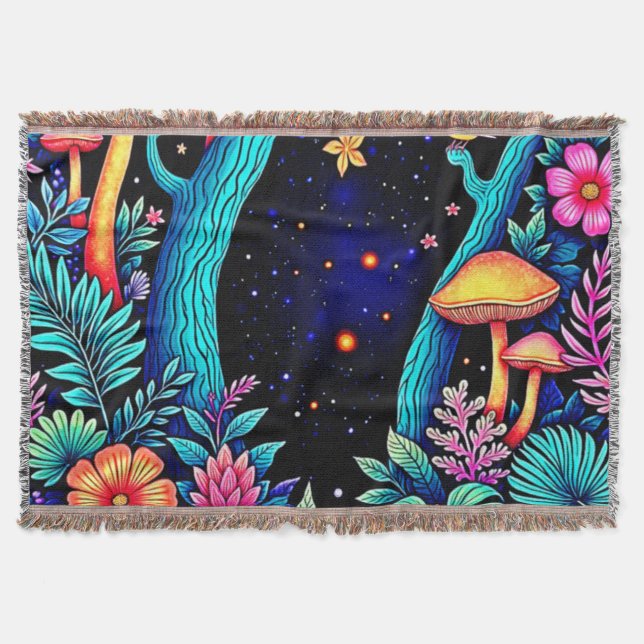 Neon Fantasy Forest Night Glow Design Filt (Framsidan)