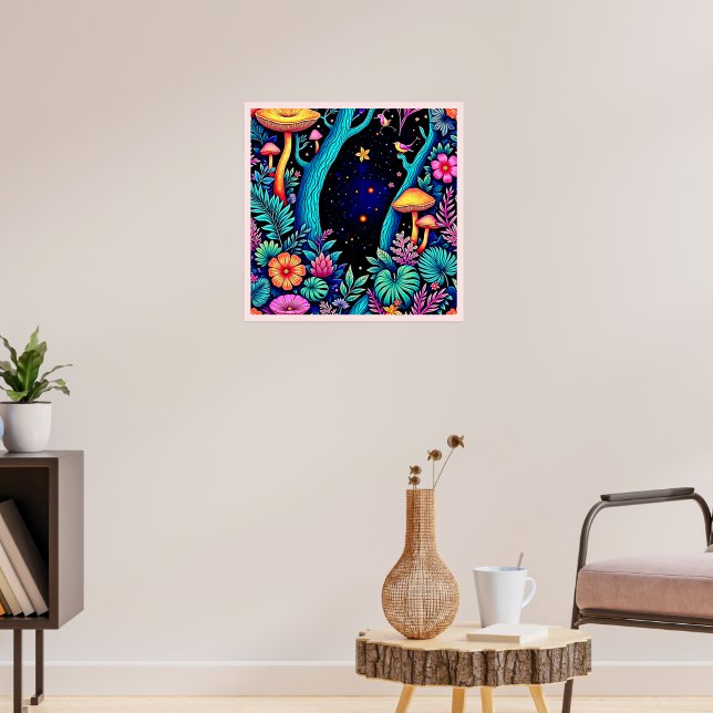 Neon Fantasy Forest Night Glow Design Poster (Vardagsrum 3)