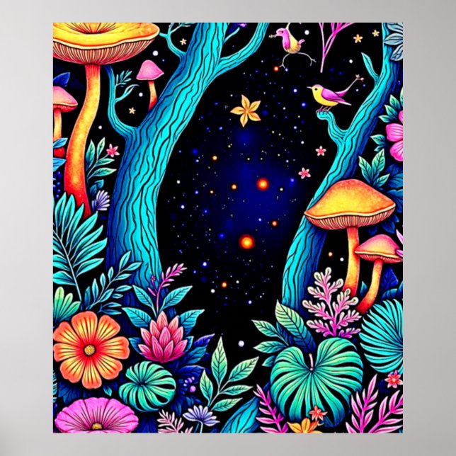 Neon Fantasy Forest Night Glow Design Poster (Framsidan)