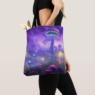 Neon Fantasy Mushroom Tote Bag Tygkasse