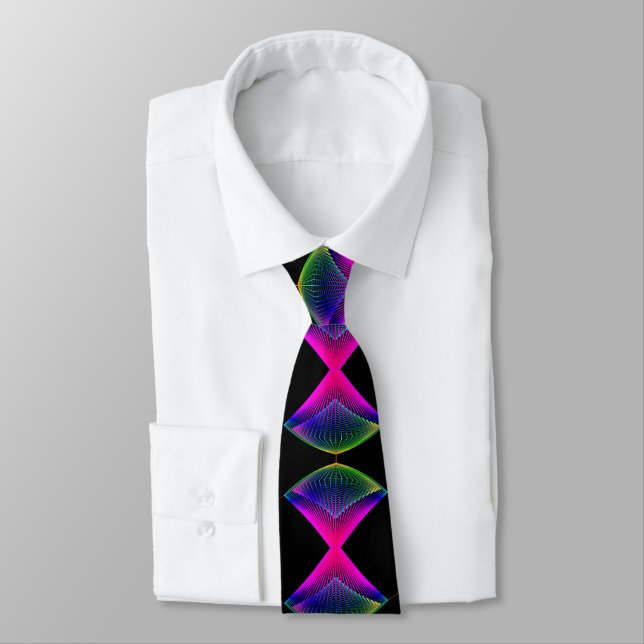 Neon Färg Abstract Design på Black Necktie Slips (Bunden)