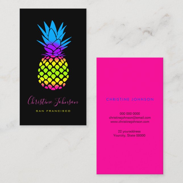 neon färg ananas logotyp visitkort (Fram/baksida)