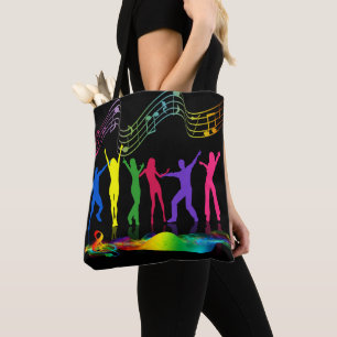 Neon Färg Dancing People with Music Symbols Tote Tygkasse