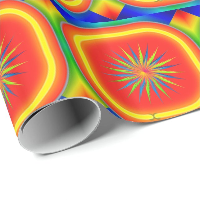 Neon Färg Diamonds Squares Flowers Design 2 Presentpapper (Rullad Hörn)