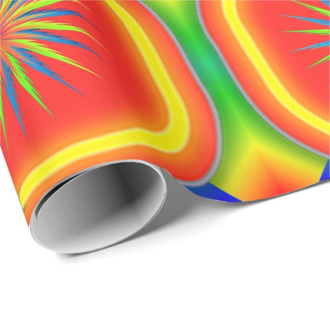 Neon Färg Diamonds Squares Flowers Design Presentpapper (Rullad Hörn)