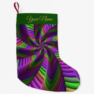 Neon Färg Flash Colorful Fractal Mönster Namn Liten Julstrumpa