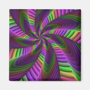Neon Färg Flash Crazy Colorful Fractal Mönster Magnet
