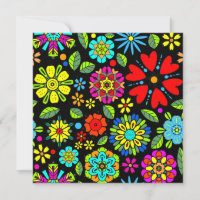 Neon Färg på Blommigten Black Retro Sömlös Mönster