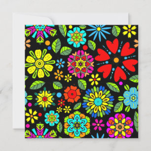 Neon Färg på Blommigten Black Retro Sömlös Mönster Kort