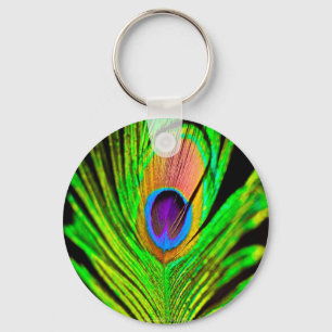 Neon Färg Peacock Feather Nyckelring