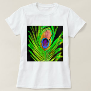 Neon Färg Peacock Feather Tee Shirt