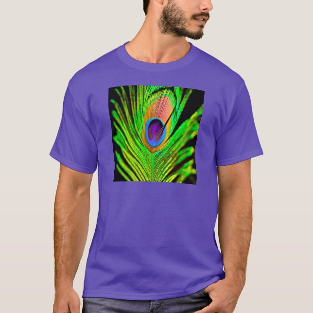 Neon Färg Peacock Feather Tee Shirt (Framsida)