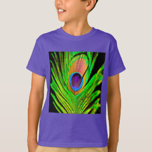 Neon Färg Peacock Feather Tee Shirt