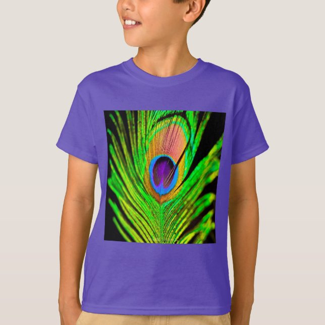 Neon Färg Peacock Feather Tee Shirt (Framsida)