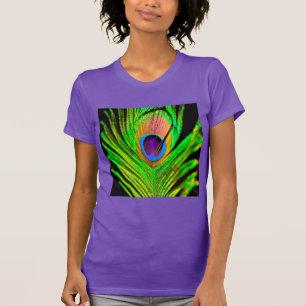 Neon Färg Peacock Feather Tee Shirt