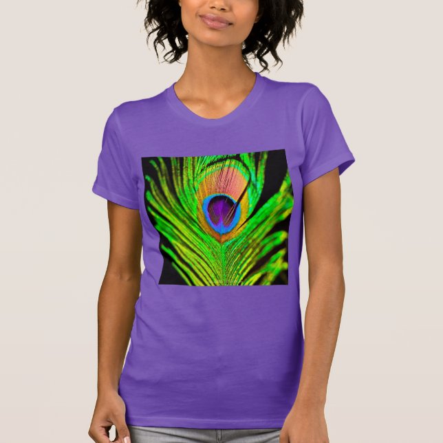 Neon Färg Peacock Feather Tee Shirt (Framsida)