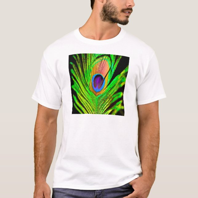 Neon Färg Peacock Feather Tee Shirt (Framsida)