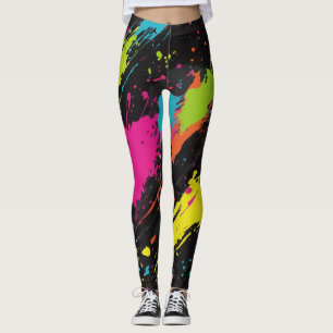 Neon Färg Retro Paint Splatter Leggings