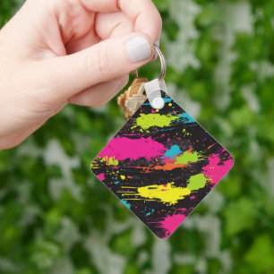 Neon Färg Retro Paint Splatter Nyckelring