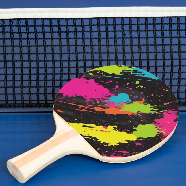 Neon Färg Retro Paint Splatter Pingisracket (Insitu)