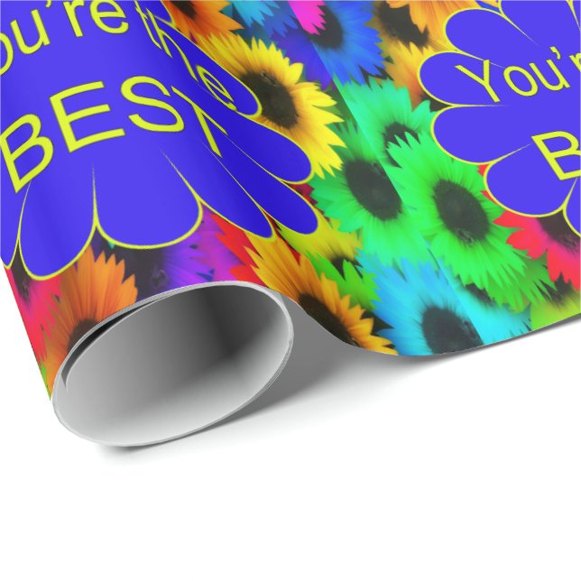 Neon Färg Solblommor Du är bäst Presentpapper (Rullad Hörn)