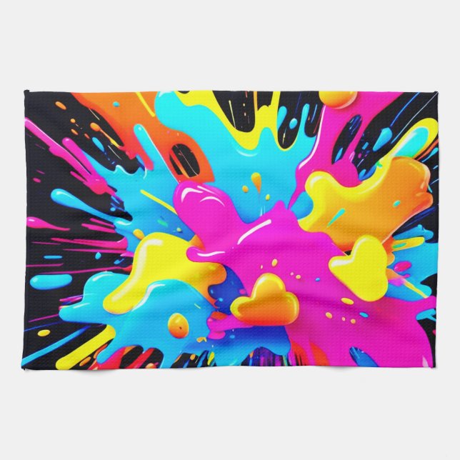 Neon Färg Stänk Art Kökshandduk (Horisontell)