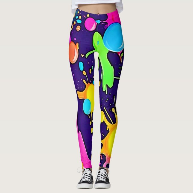 Neon Färg Stänk Art Leggings (Framsida)