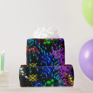 Neon Färg Stars Swirl Paint Psychedelic Mönster Presentpapper