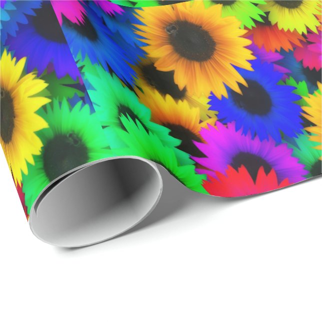 Neon Färg Sunblommor Small Print Presentpapper (Rullad Hörn)