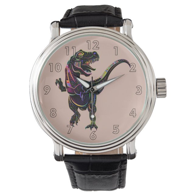 Neon Färgad Tyrannosaurus Rex Dinosaur Armbandsur (Framsida)
