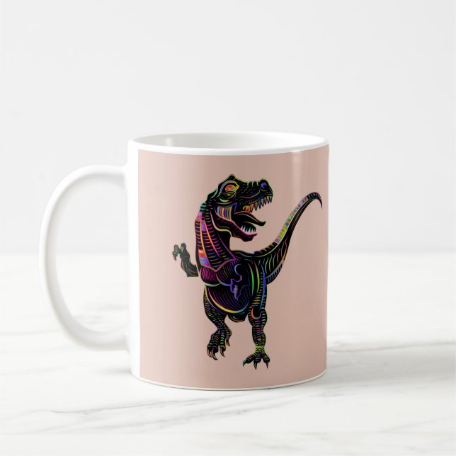 Neon Färgad Tyrannosaurus Rex Dinosaur Kaffemugg (Vänster)
