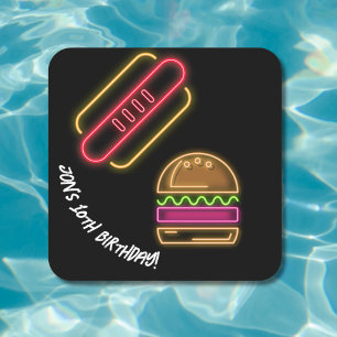 Neon Fast Food Monogram Namn Vibrant Underlägg Papper Kvadrat