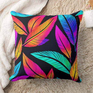 Neon Feather Mönster Vibrant Art Kudde