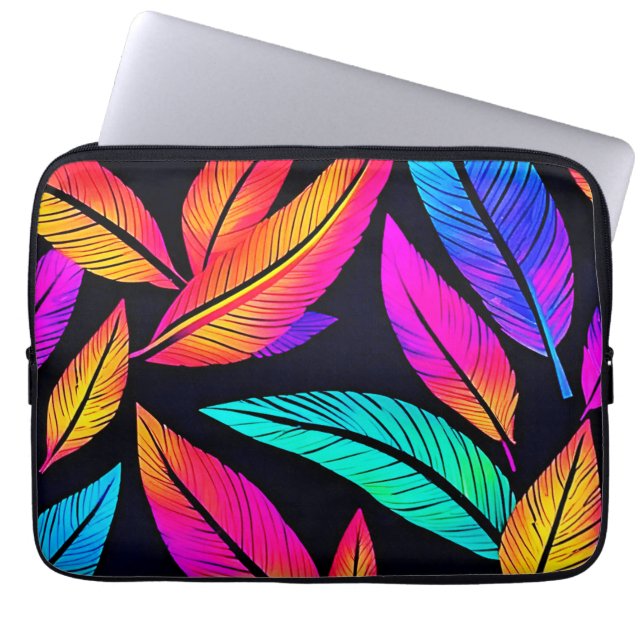 Neon Feather Mönster Vibrant Art Laptop Fodral (Framsidan)