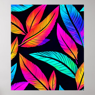 Neon Feather Mönster Vibrant Art Poster