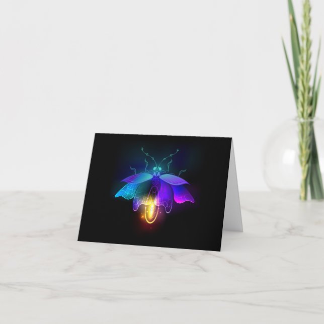 Neon Firefly på svart Anteckningskort (Framsida)