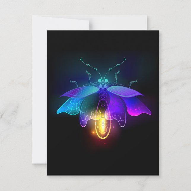 Neon Firefly på svart Anteckningskort (Framsida)