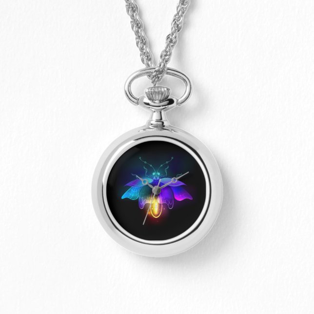 Neon Firefly på svart Armbandsur (Framsida)