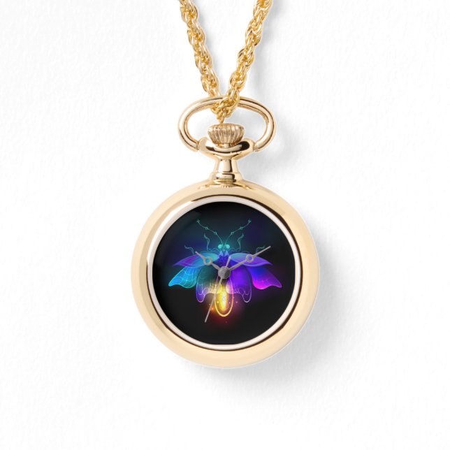 Neon Firefly på svart Armbandsur (Framsida)
