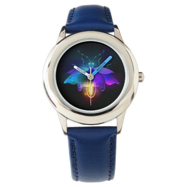 Neon Firefly på svart Armbandsur (Framsida)