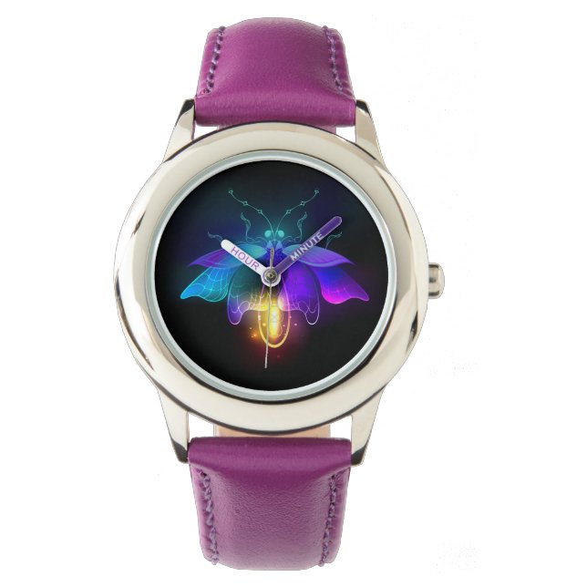 Neon Firefly på svart Armbandsur (Framsida)