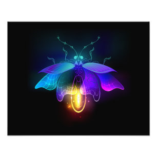 Neon Firefly på svart Fototryck