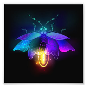 Neon Firefly på svart Fototryck