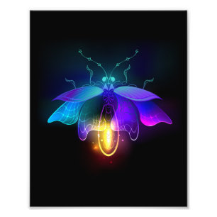Neon Firefly på svart Fototryck