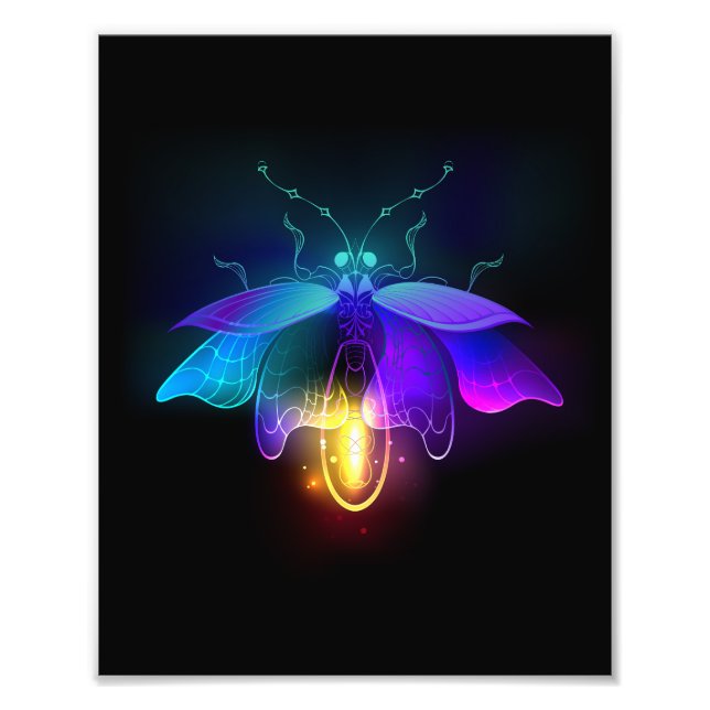 Neon Firefly på svart Fototryck (Framsidan)