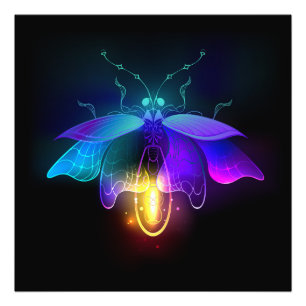 Neon Firefly på svart Fototryck