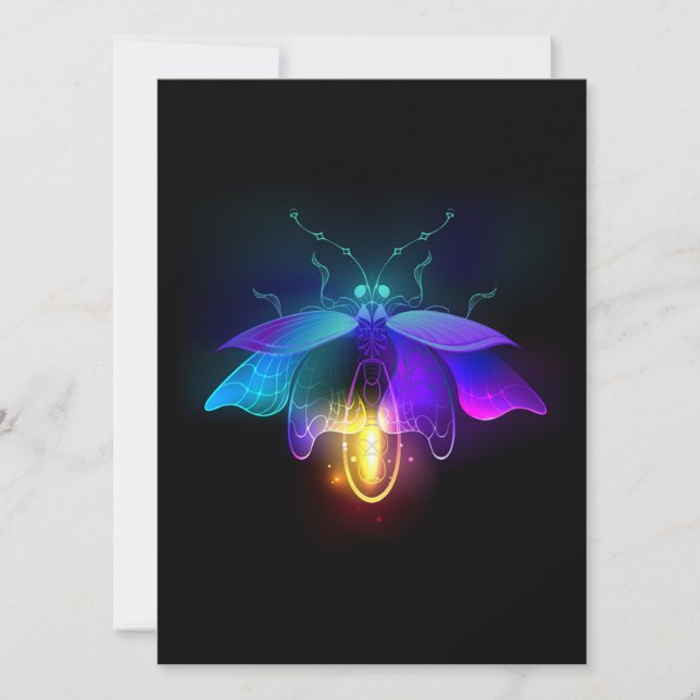 Neon Firefly på svart Julkort (Framsida)