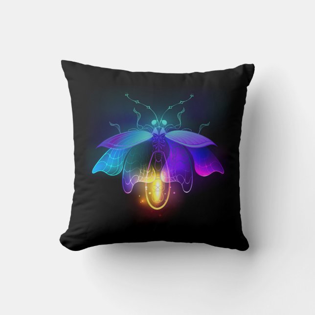 Neon Firefly på svart Kudde (Framsida)
